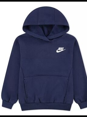Nike Kids Navy Blue Pullover Hoodie with White Logo